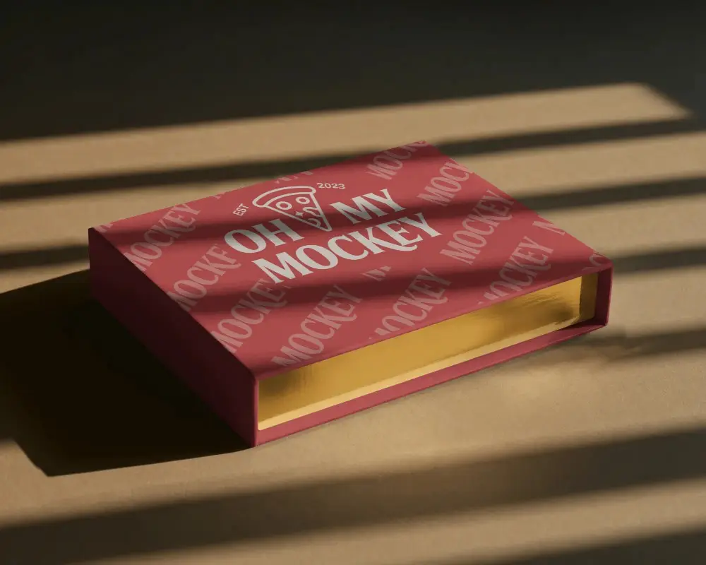 Luxury Slide Box Mockup With Open Flap And Realistic Shadow Effects For Branding