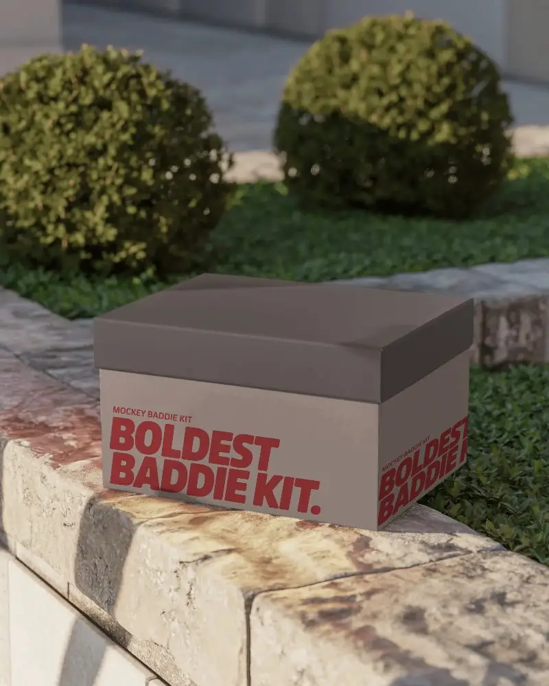 High Resolution Closed Lid Box Mockup On Rough Stone Surface For Packaging Design