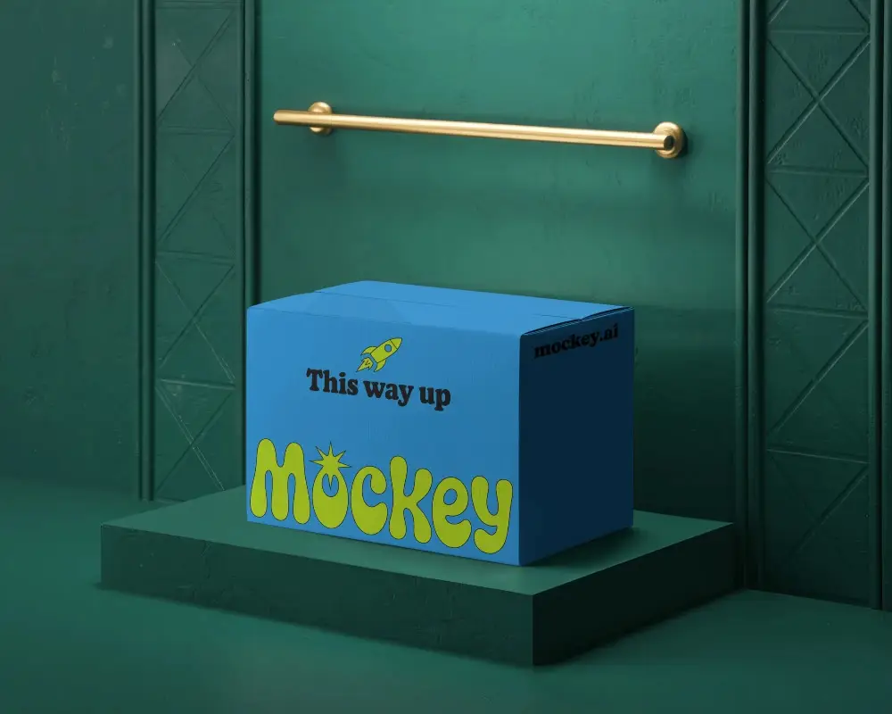 Premium Quality Corrugated Shipping Box Mockup On Creative Textured Background Scene