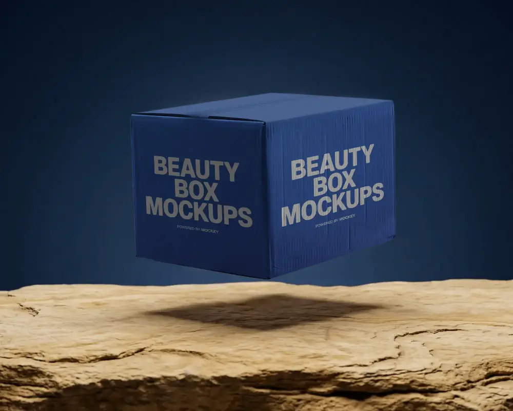 Realistic Hovering Cardboard Box Mockup For Branding And Packaging Design Showcase