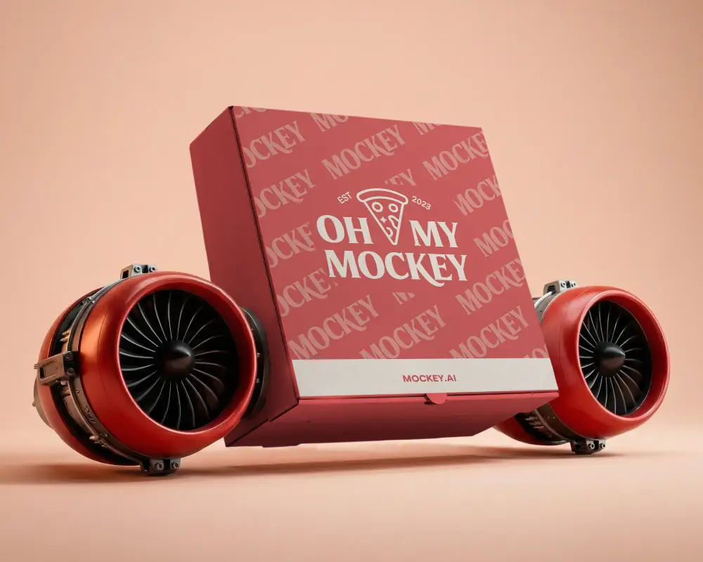 Sleek Hovering Box Mockup With Industrial Turbine Propellers On Either Side For Impact