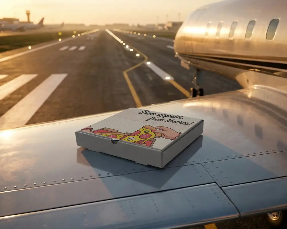 Premium Folded Paperboard Box Mockup On Jet Wing Ideal For Aviation Themed Branding Projects