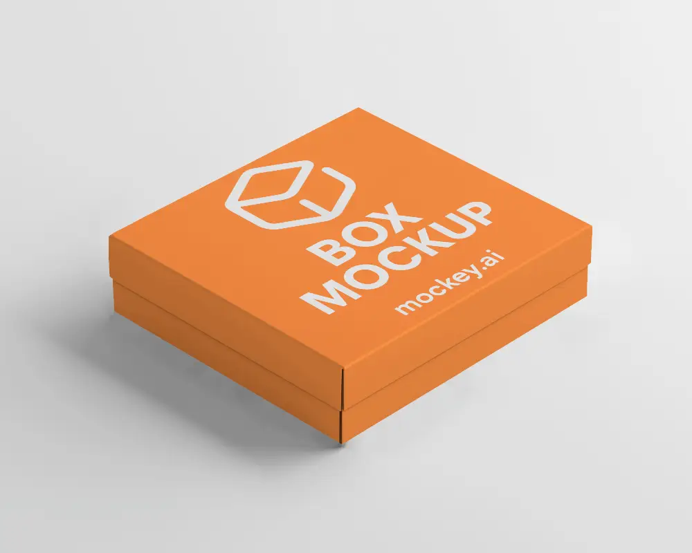 Elevated Angle Square Box Mockup Minimalist White Background Soft Lighting Premium Packaging Design 098