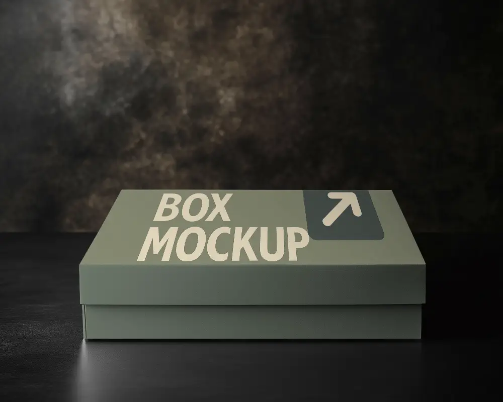 Luxury Gift Box Mockup Flat White Box With Customizable Design On Dark Surface Against Textured Moody Background 080