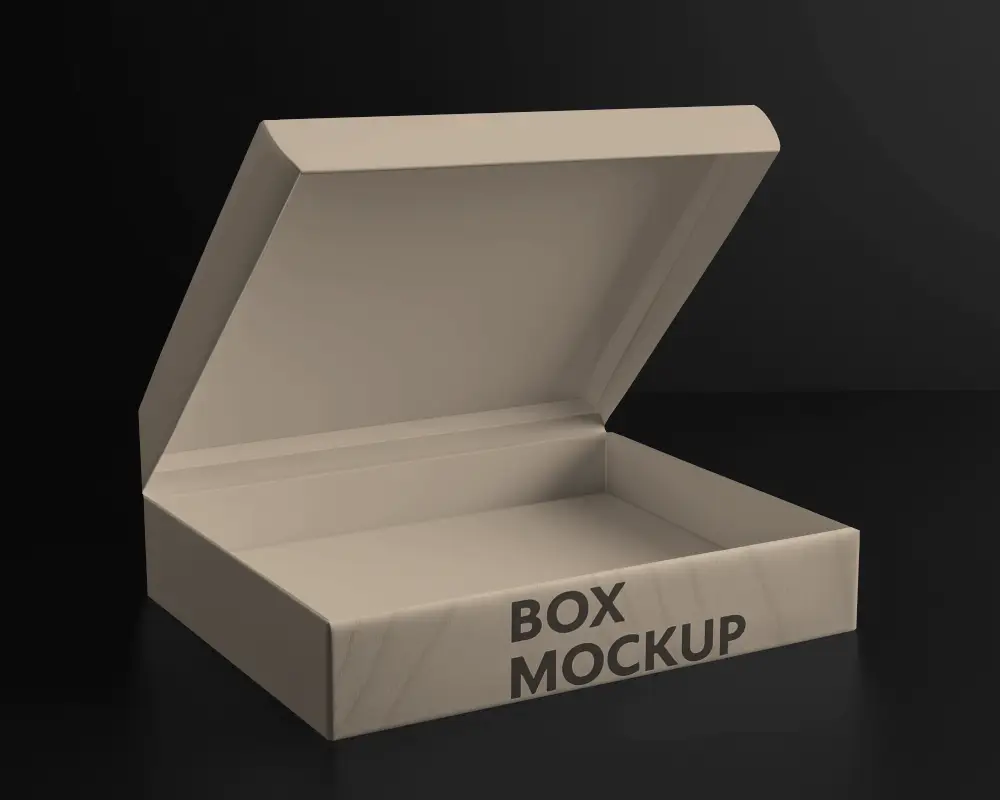 Luxury Minimalist Box Mockup Open White Packaging On Elegant Black Background High Contrast Premium Design 0152