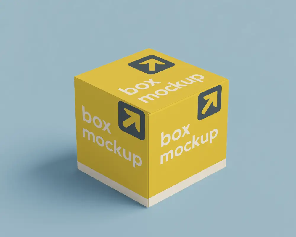 Minimalist Box Mockup Three Visible Sides Clean White Surface On Soft Blue Background 0112