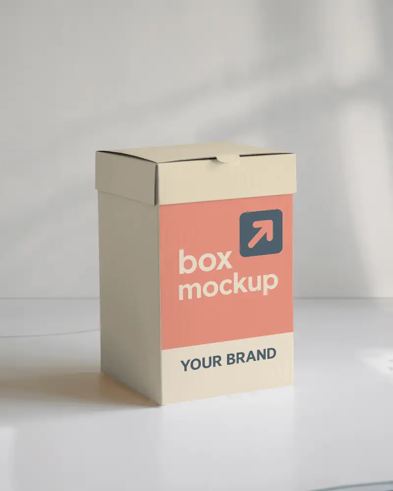Minimalist Packaging Box Mockup Tall White Box With Customizable Design On Clean White Surface With Soft Shadowing 077