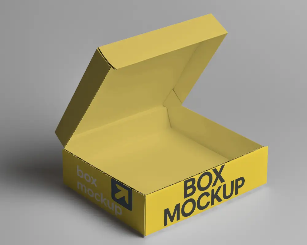 Minimalistic Open Mailer Box Mockup On Neutral Gray Background With Soft Lighting 0173