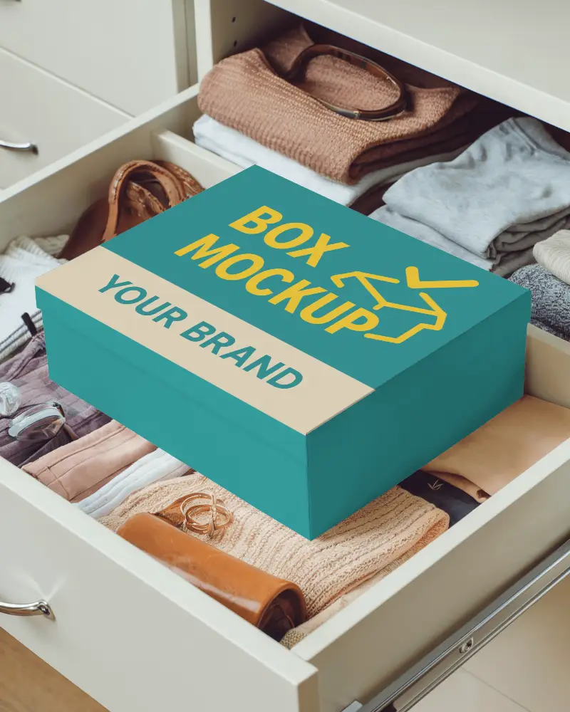 Organized Drawer White Box Mockup Folded Clothes Accessories Neat And Stylish Storage Display 072