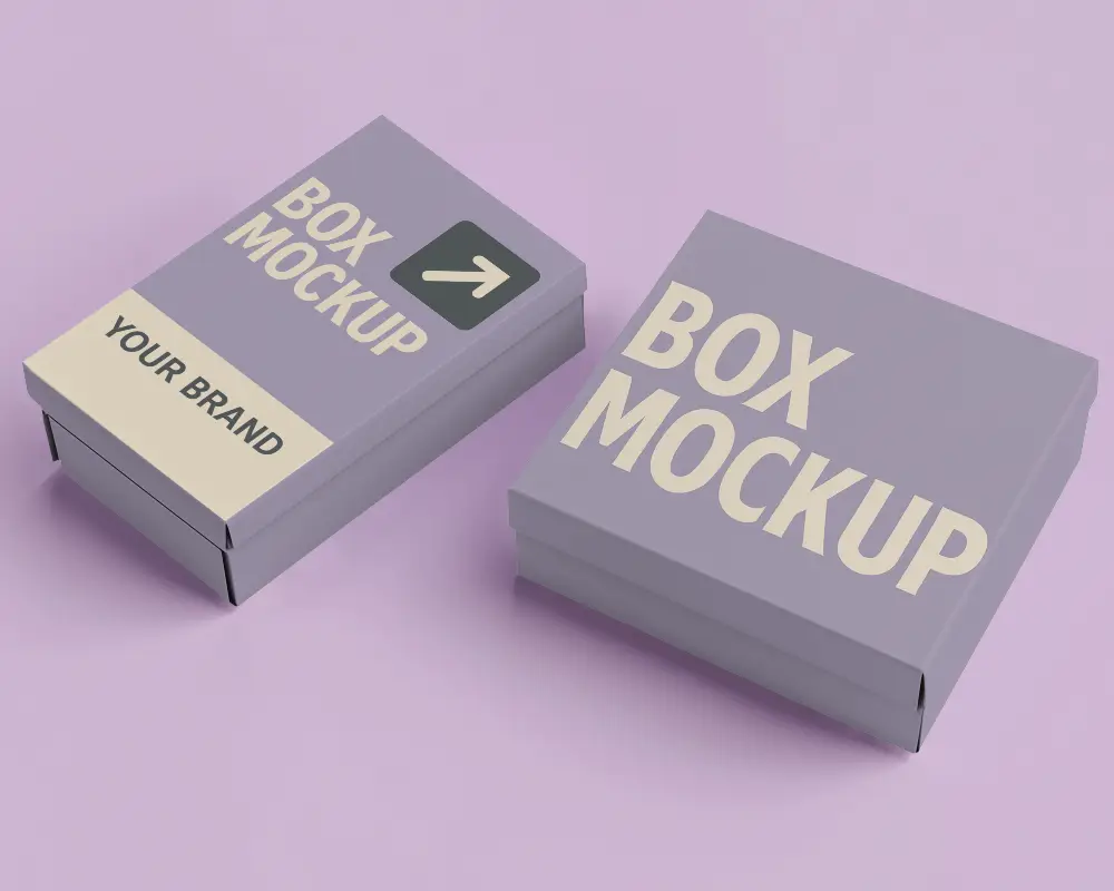 Pastel Minimal Box Mockup Two White Rectangular Boxes On Soft Lavender Background With Subtle Lighting And Clean Presentation 0125