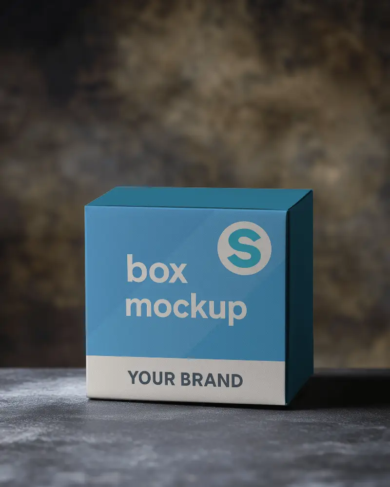 Premium Square Box Mockup Minimal White Packaging On Dark Textured Surface With Moody Background 081