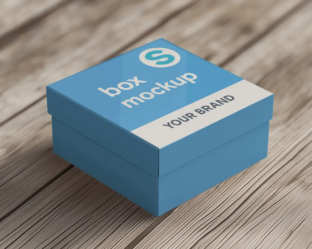 Rustic Wooden Surface Packaging Box Mockup Elevated Perspective Cozy And Natural Aesthetic 0129