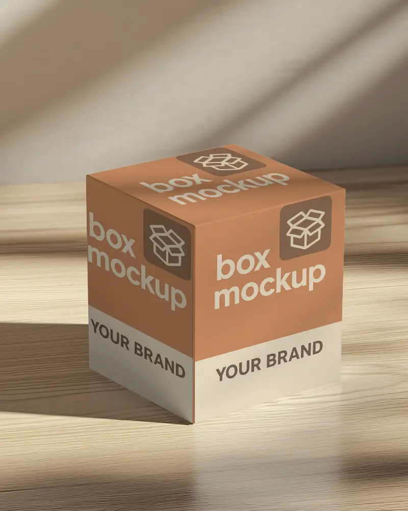 Sunlit Box Mockup Premium Packaging Design On Wooden Surface With Soft Natural Light And Textured Wall Background 0117