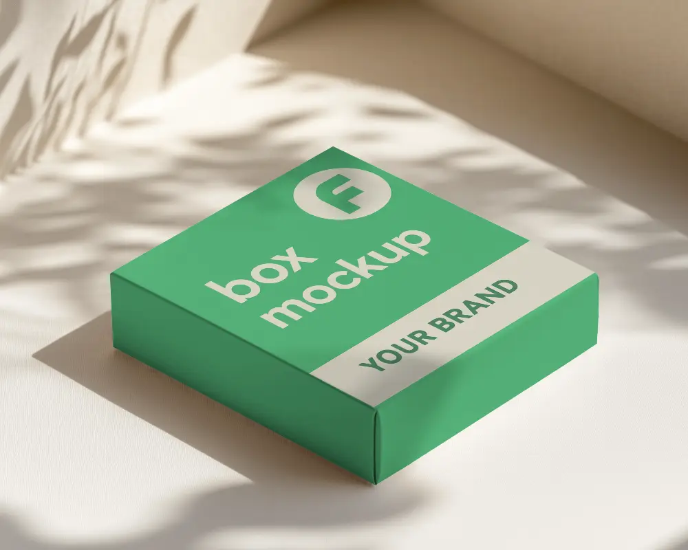 Sunlit Organic Box Mockup White Packaging On Textured Surface With Natural Leaf Shadows Warm And Minimalistic Design 092