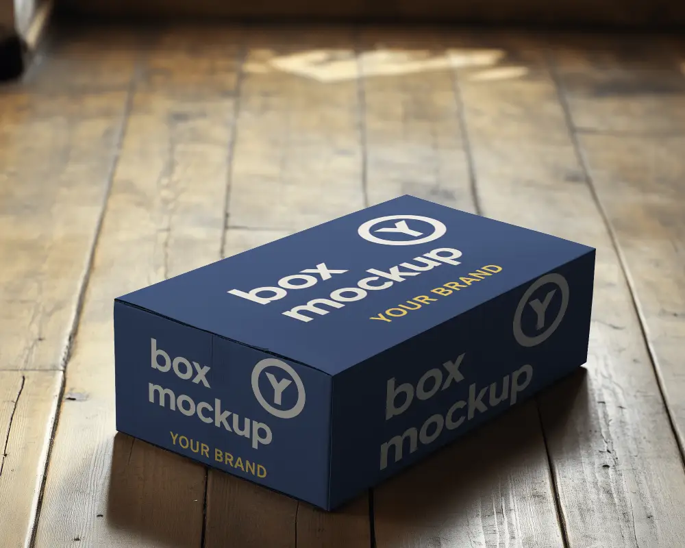 Sunlit Wooden Floor Box Mockup Minimalist Packaging Design On Rustic Floor With Soft Natural Light And Shadows 0174