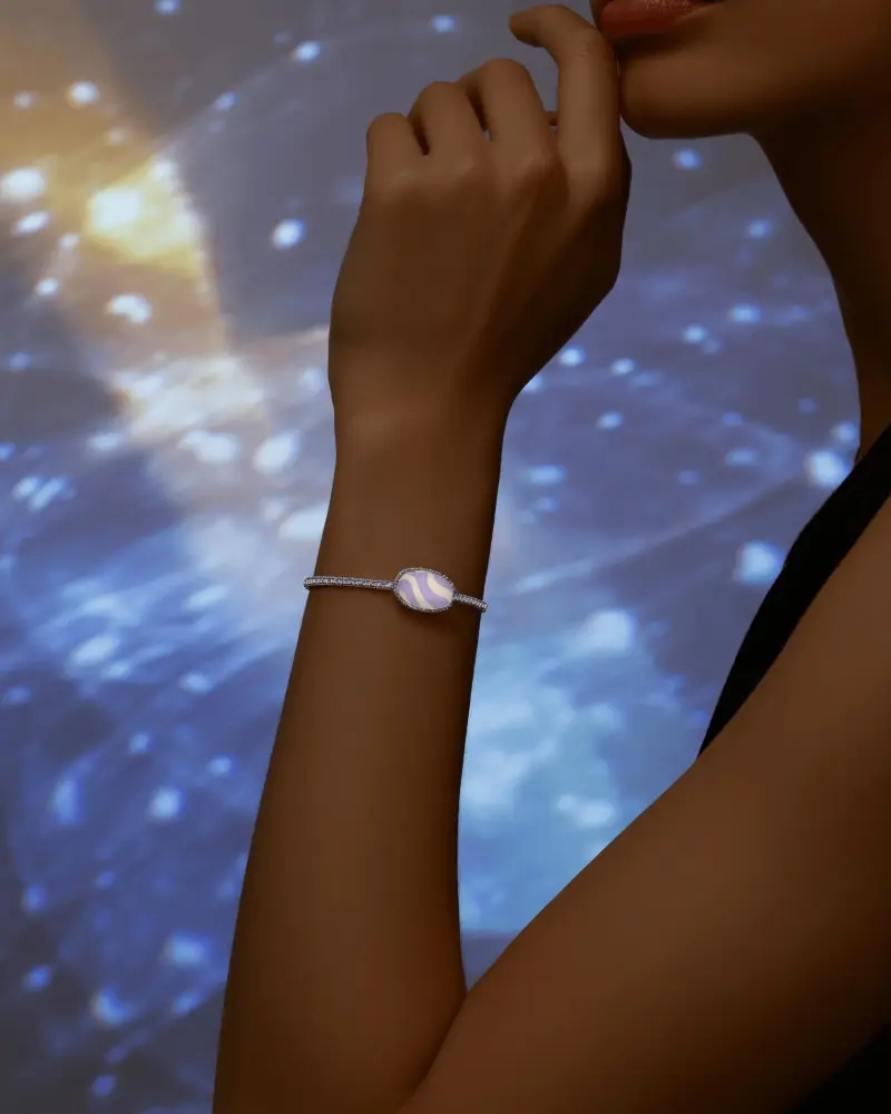 Elegant Silver Cuff Bracelet Mockup On Wrist With Dreamy Bokeh Light Background