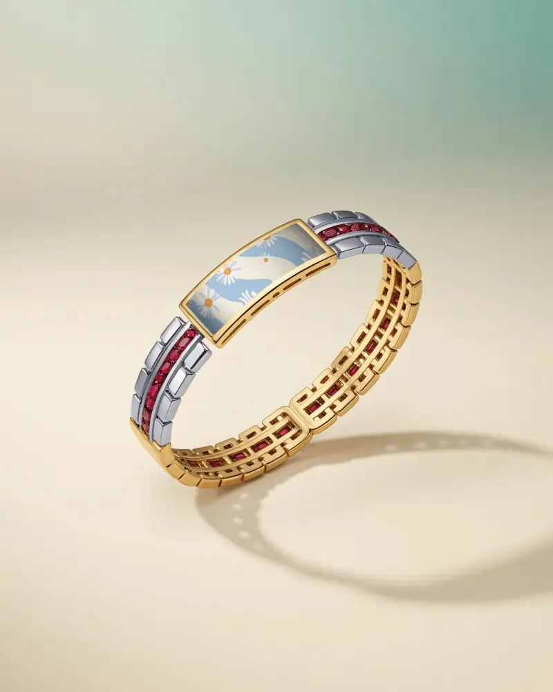 Luxury Two Tone Bracelet Mockup With Gold And Silver Links On Soft Studio Backdrop