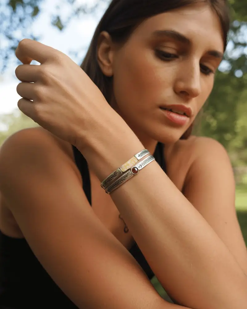 Elegant Silver Bracelet Mockup On Model In Natural Outdoor Setting