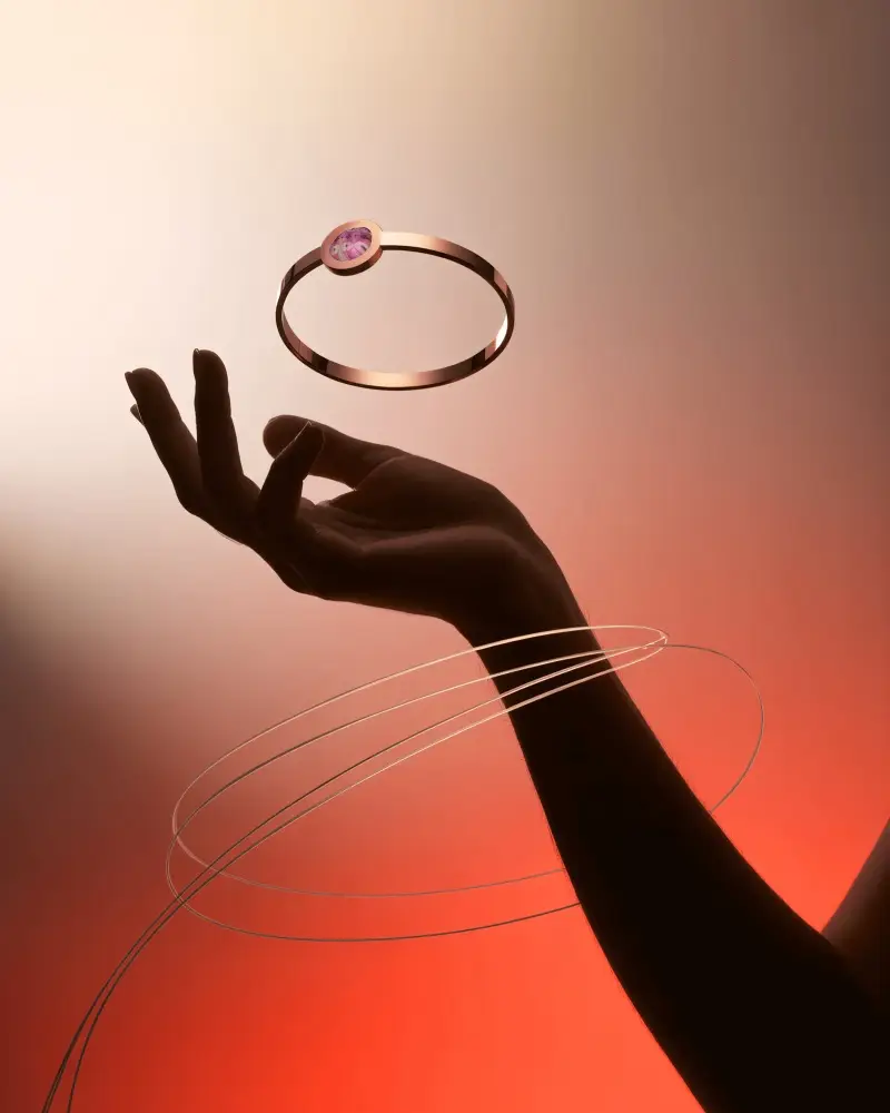 Ethereal Rose Gold Bracelet Mockup Floating Above Hand In Warm Glowing Light