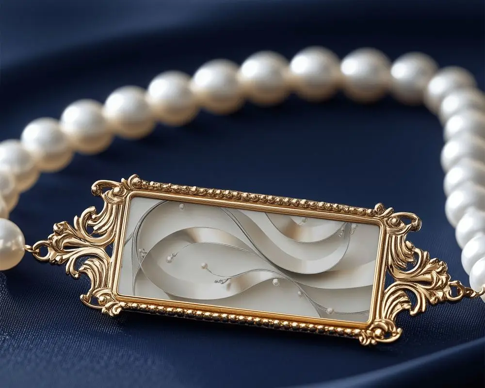 Vintage Bracelet Mockup On Pearls And Navy Fabric Luxury Scene Detailed Shot Classic Vibe