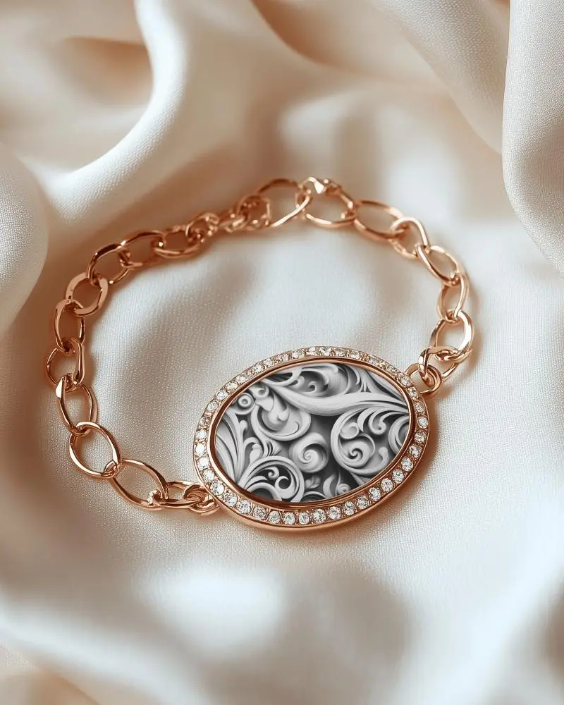 Luxury Bracelet Mockup On Cream Fabric Shiny Rose Chain Rich Styling Soft Light Feminine Display