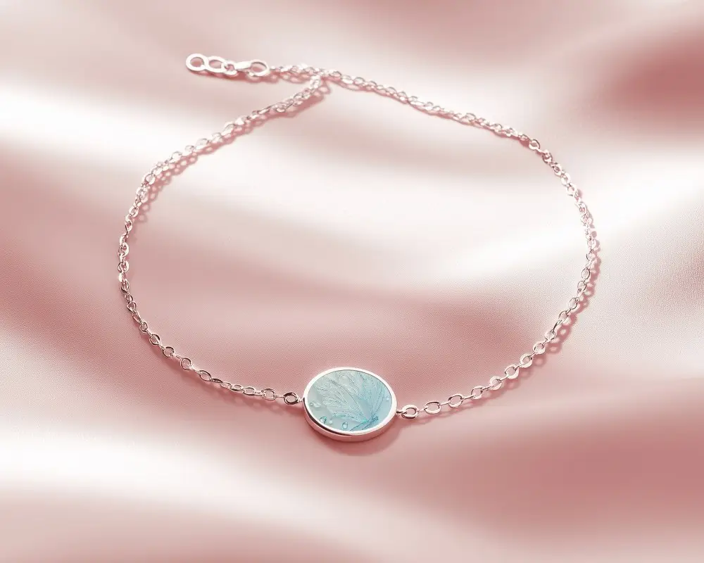 Bracelet Mockup Round Leaf Pendant On Soft Satin Background Elegant Minimal Jewelry Display