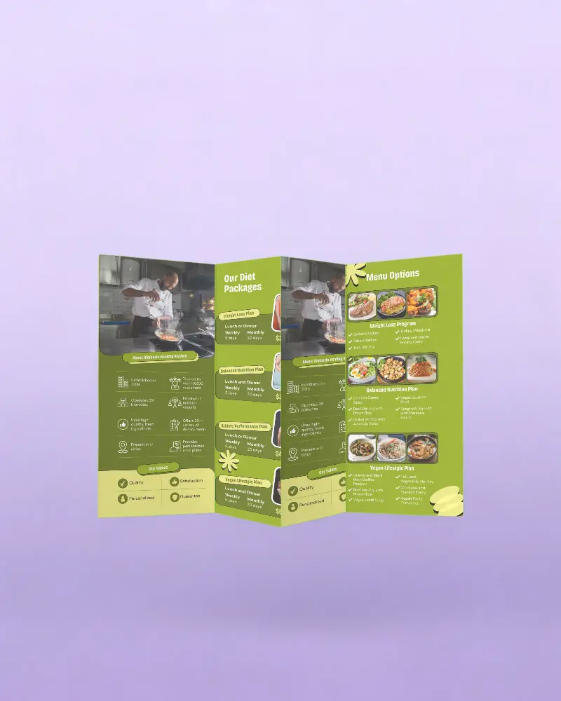 Clean Four Panel Brochure Mockup Floating Over Solid Background Blank Template