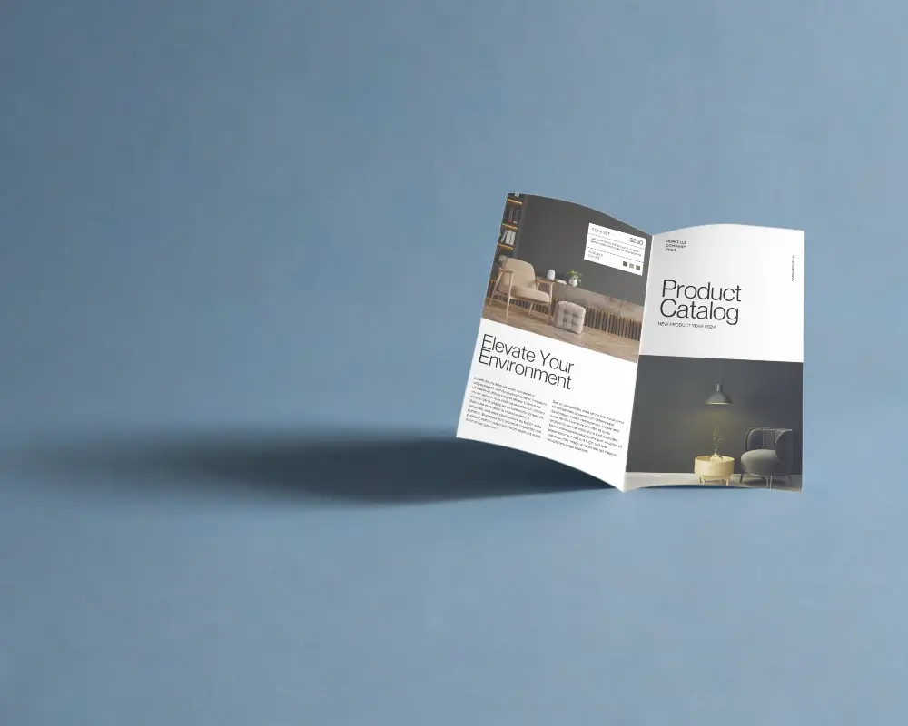 Clean Minimalist Brochure Mockup Floating Over Smooth Background For Professional Design