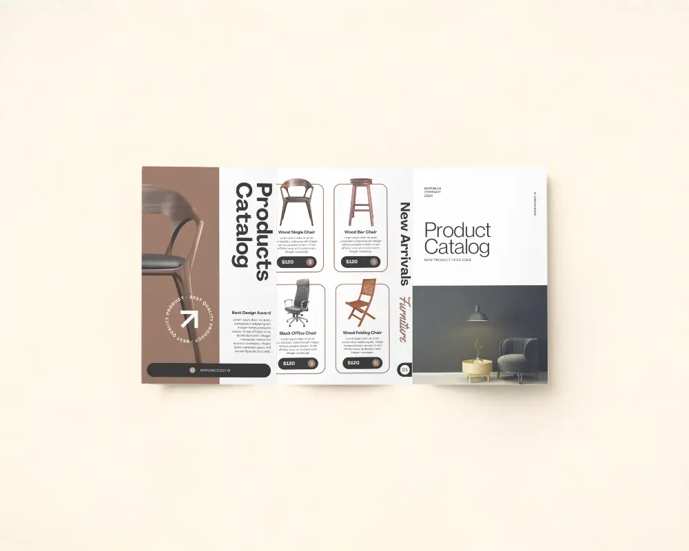 Blank Trifold Brochure Mockup On Minimalist Background For Design Presentation And Marketing