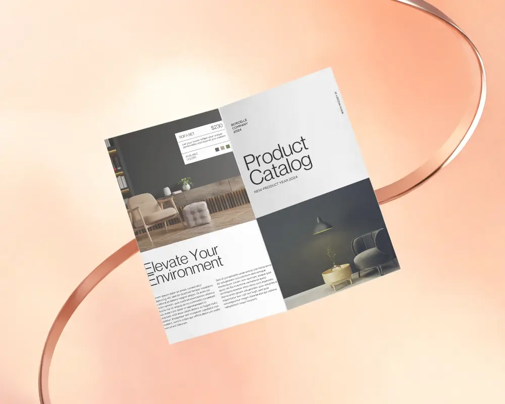 Clean Minimalist Brochure Mockup Floating With Smooth Curved Background For Branding
