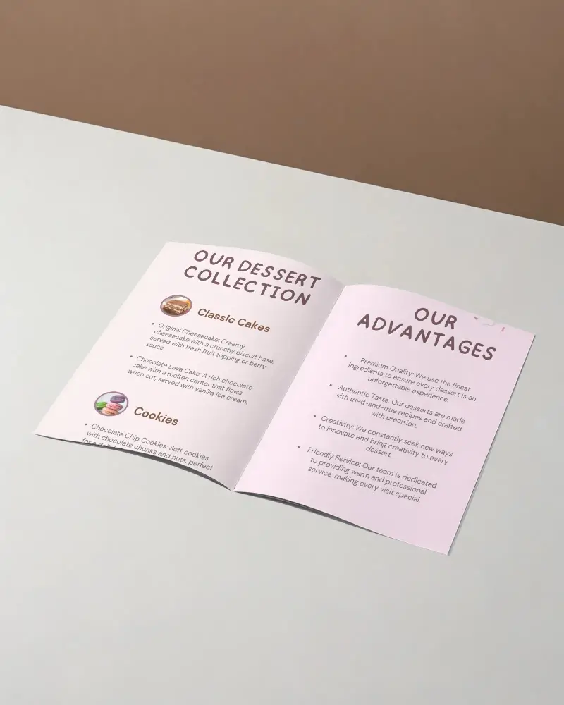 Empty Open Brochure Layout Isolated On Clean Surface With Soft Shadowing