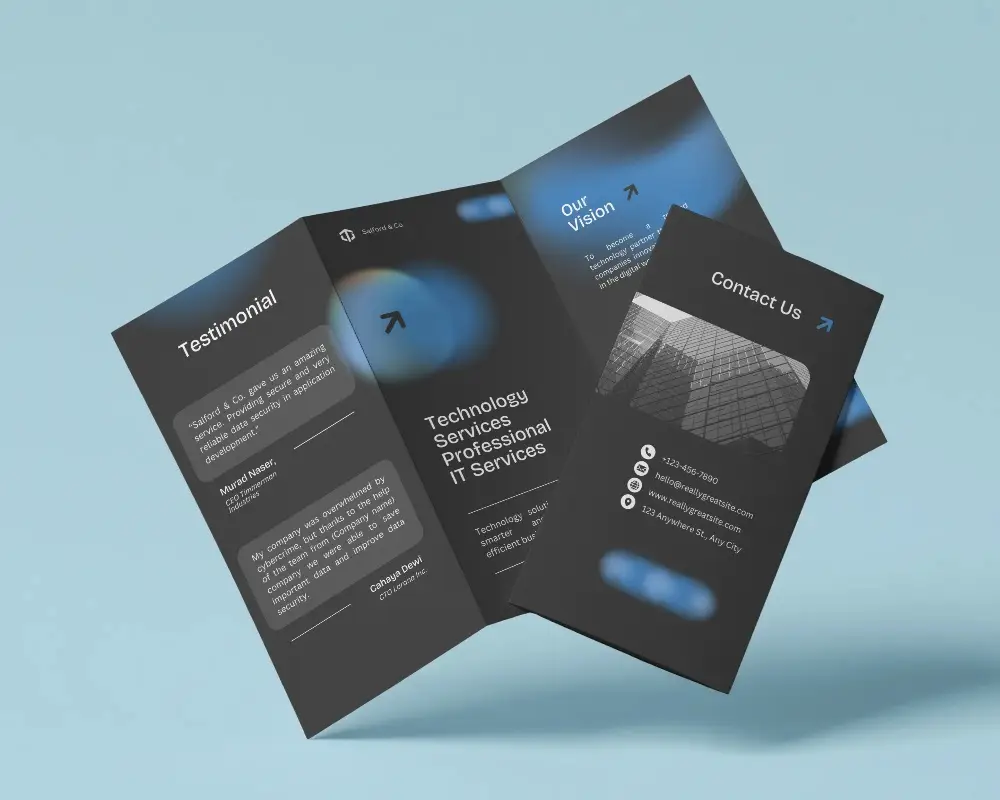 Elegant Trifold Brochure Mockup Floating In Minimalist Studio Setting Perfect For Design Showcase