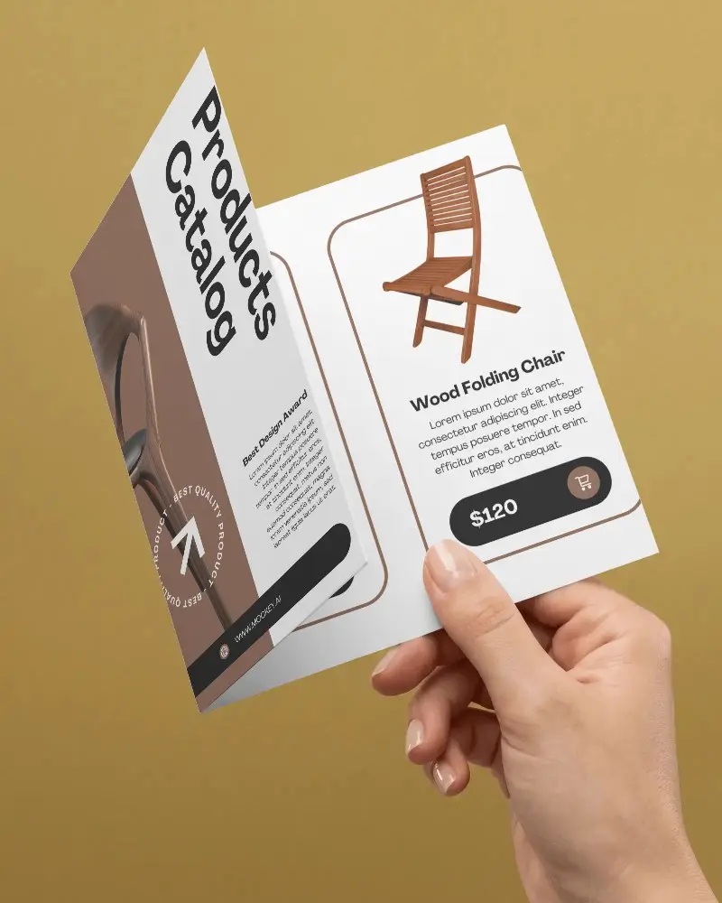 Hand Holding Open Bifold Brochure Mockup For Marketing And Advertising Materials