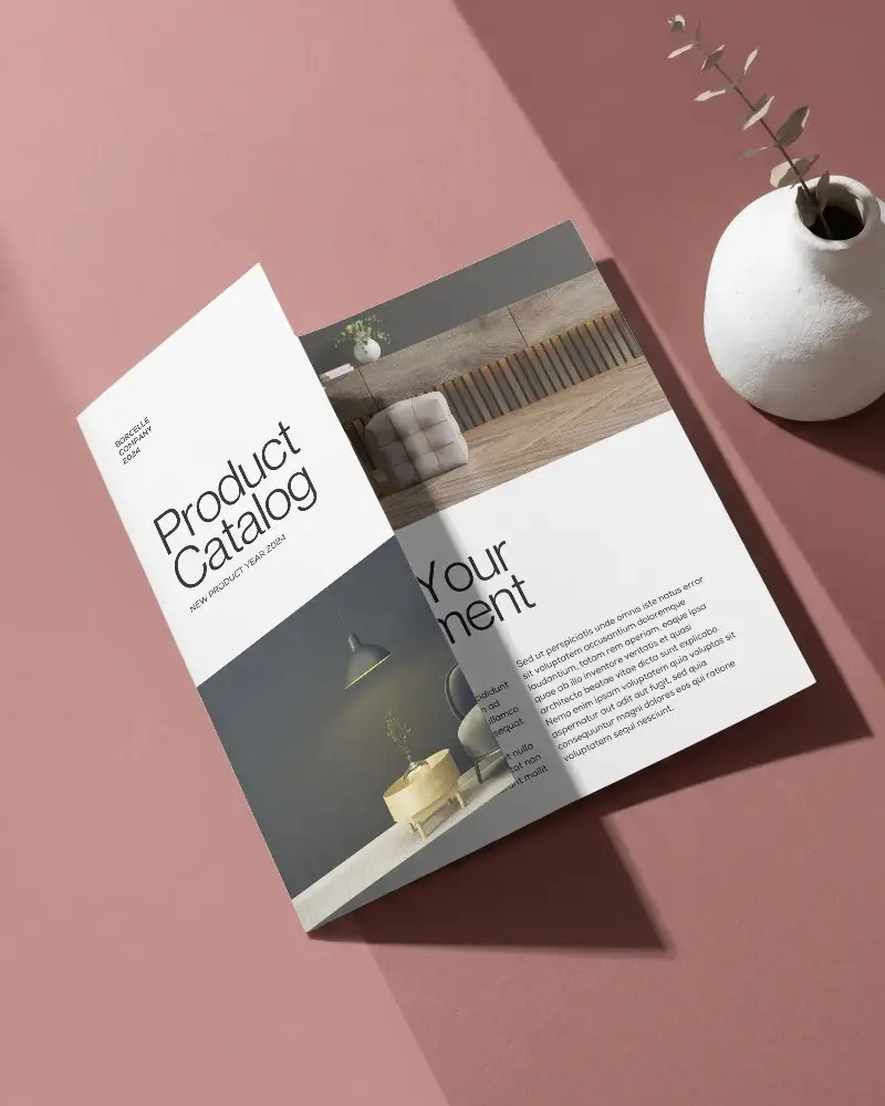 Blank Brochure Mockup With Folded Layout On Minimalist Flat Surface For Design Presentation