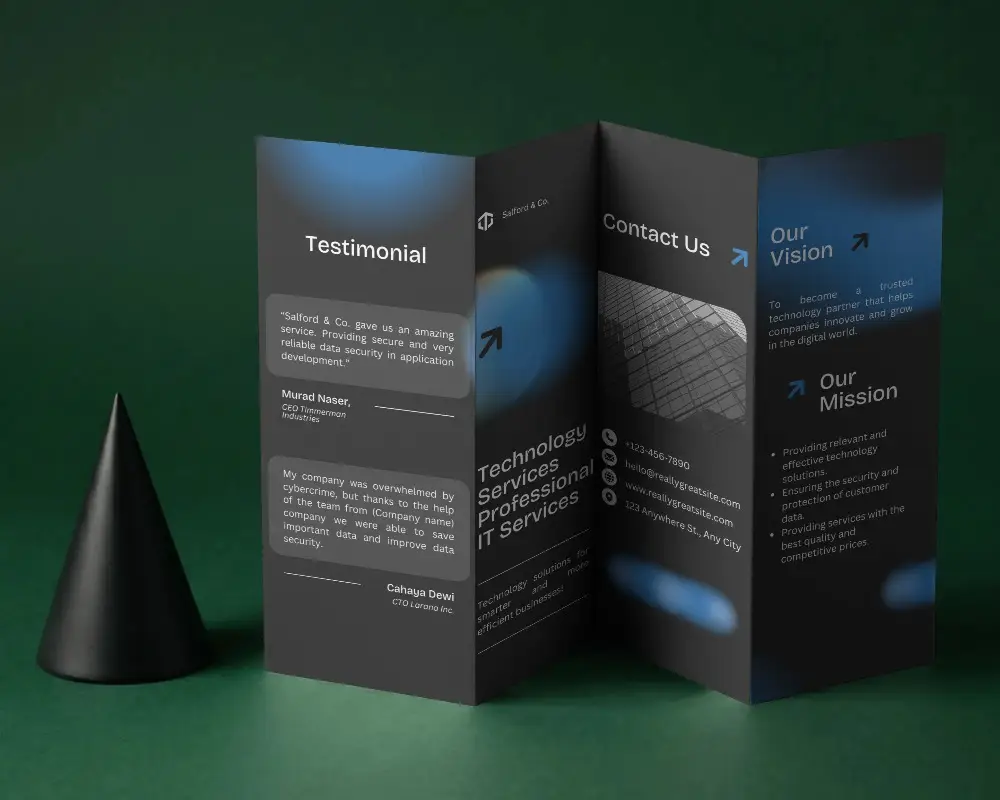 Professional Folded Brochure Mockup In Studio Setting With Geometric Shapes Background