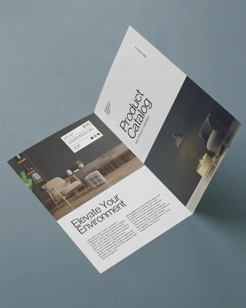Blank Brochure Mockup Floating Over Minimalist Background Perfect For Design Presentation