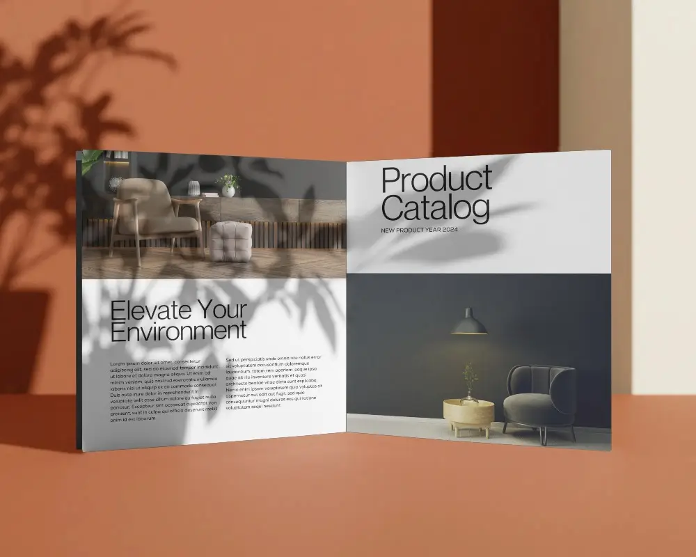 Open Brochure Mockup Display With Natural Leaf Shadows Minimalistic Presentation