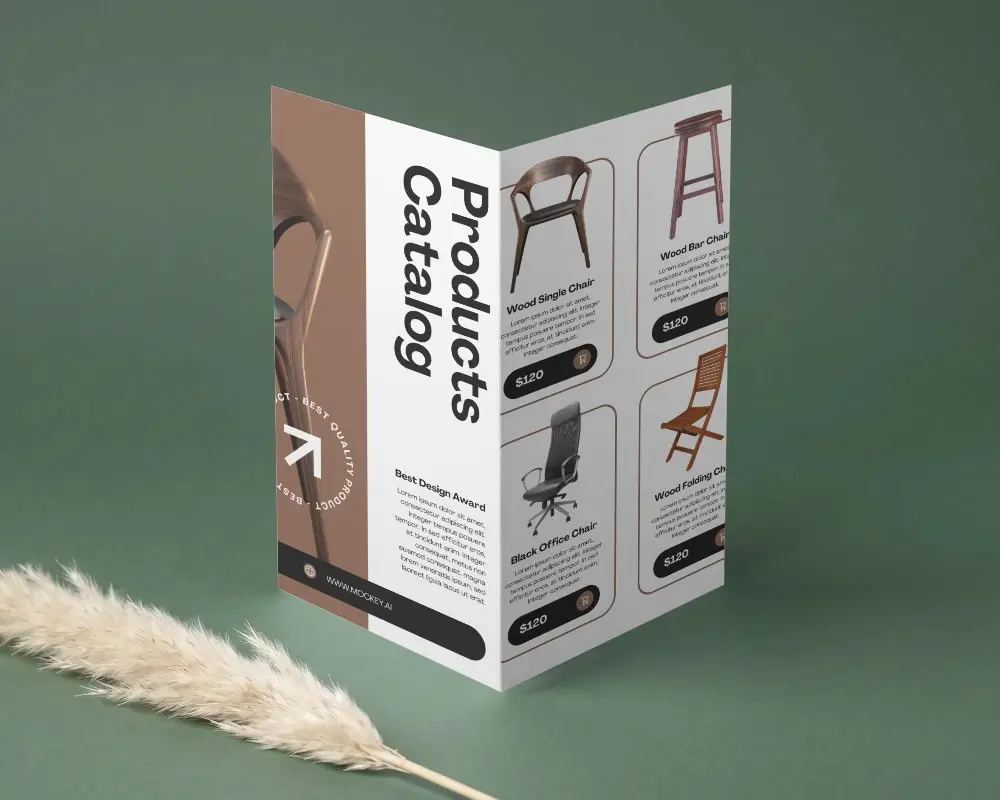 Vertical Folded Presentation Brochure Mockup With Clean Surface And Natural Element Focus