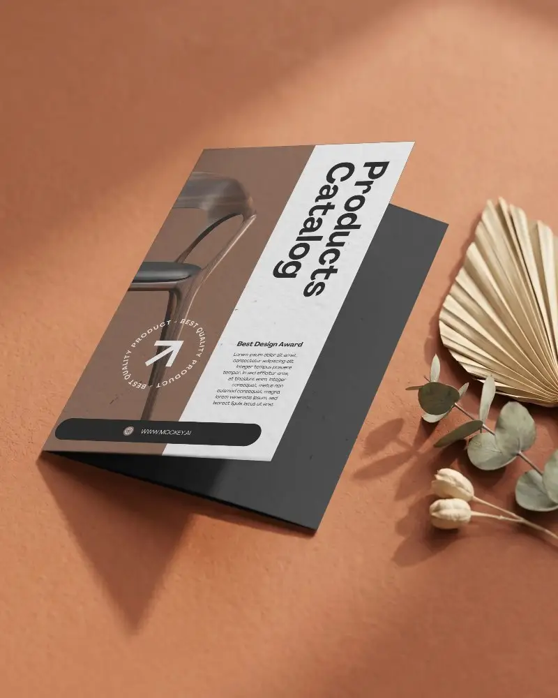 Elegant Folded Brochure Mockup Showcasing Clean Design With Natural Shadow And Plant Decor