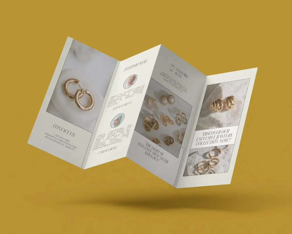 Professional Trifold Brochure Mockup With Floating Perspective For Design Presentation