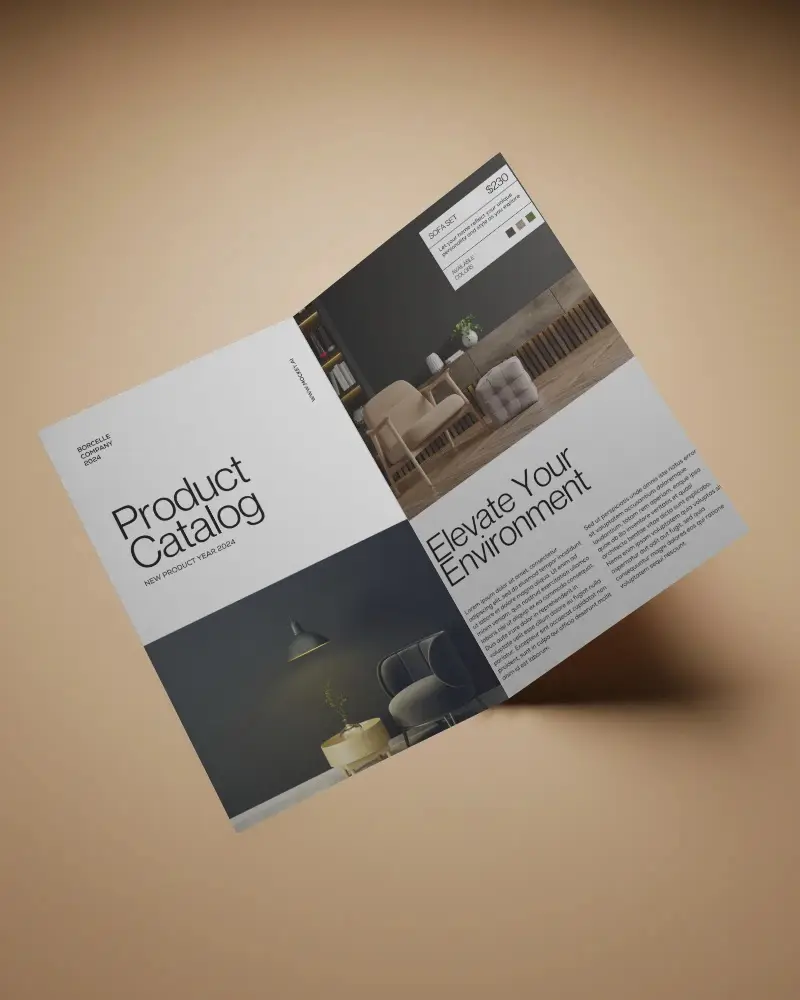 Minimalistic Two Folded Brochure Mockup Showing Inside Layout For Branding