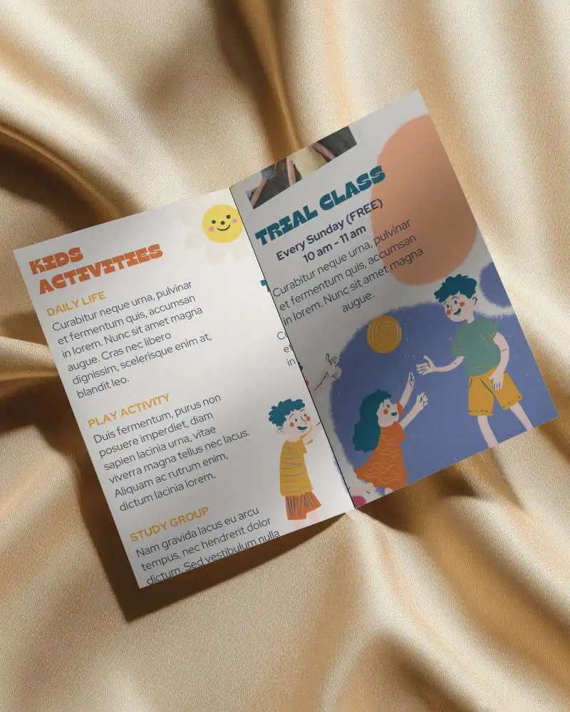 Elegant Minimalist Brochure Mockup On Luxury Satin Fabric Flat Lay Design Template