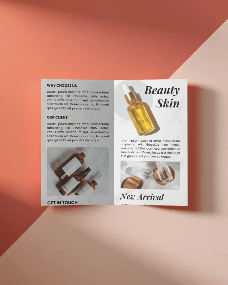 Minimalist Folded Brochure Mockup On Abstract Textured Background For Creative Branding