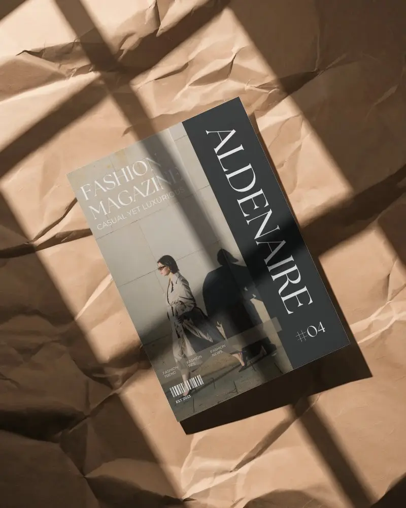 Modern Flat Brochure Mockup On Crumpled Paper With Shadow Cross Pattern Background