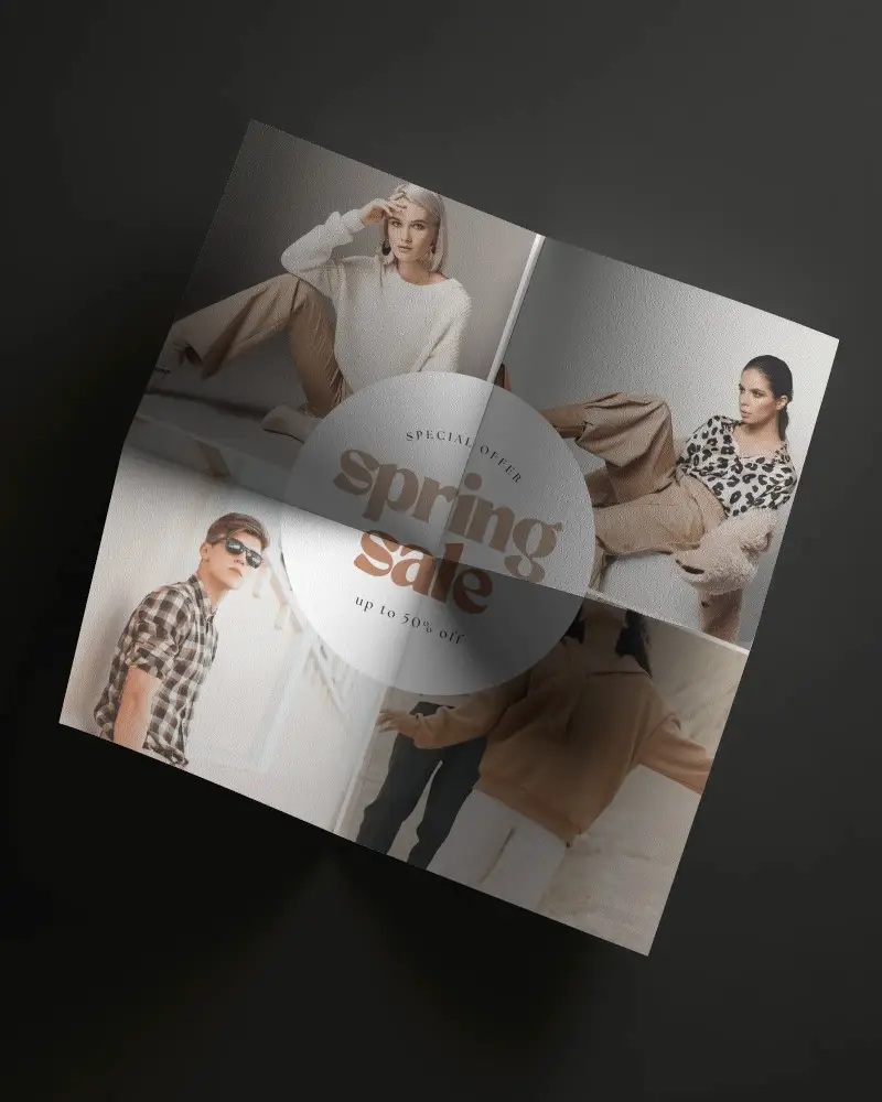 Square Brochure Mockup With Four Panels Folded On Dark Background For Design Display