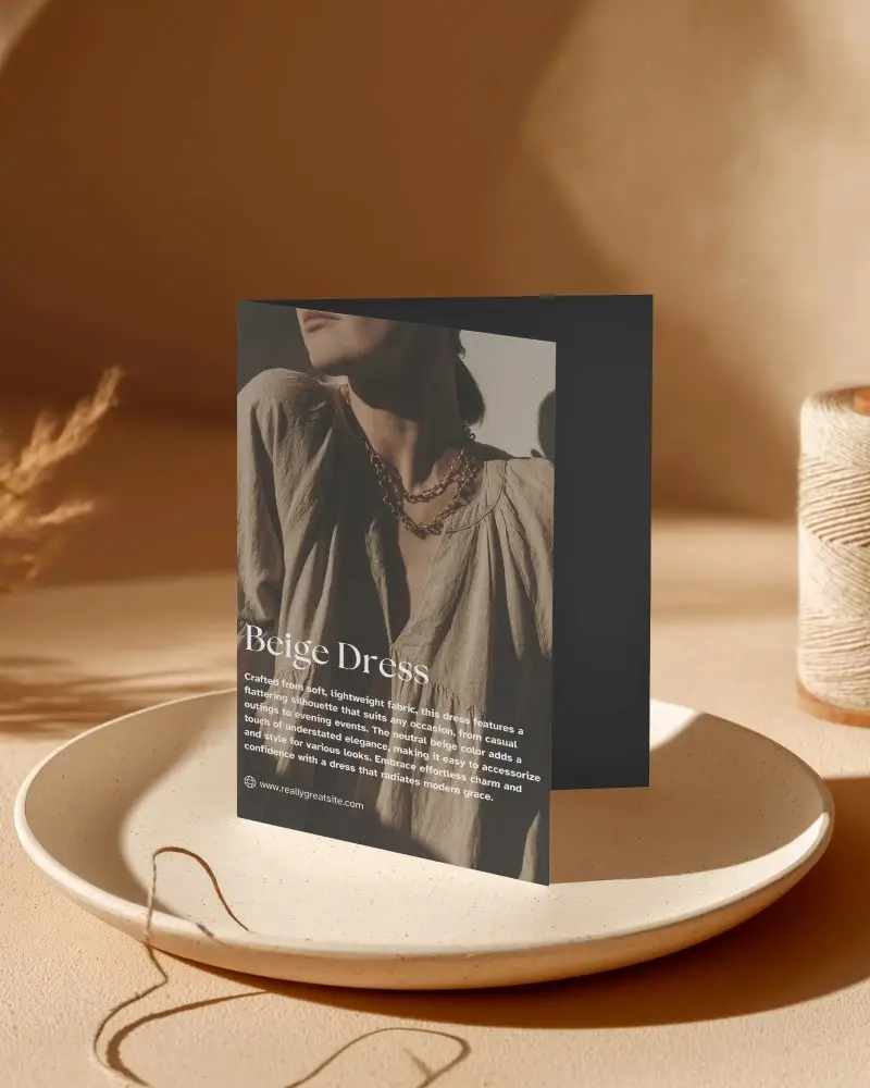 Blank Folded Brochure Mockup On Ceramic Plate Ambient Light In Studio Setting