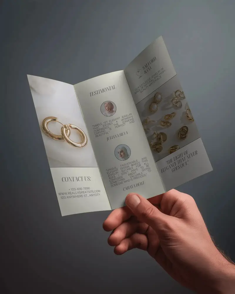 Hand Holding Trifold Brochure Mockup For Creative Business Marketing Presentations