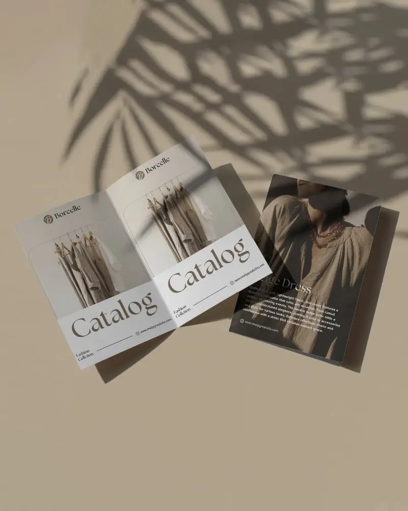 Premium Print Brochure Mockup Showcasing Open And Closed Views On Neutral Background