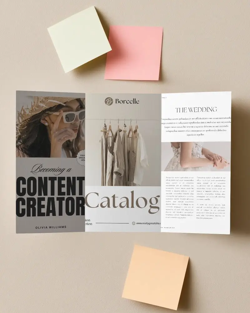 Blank Folded Brochure Mockup With Post It Notes Isolated On Neutral Background