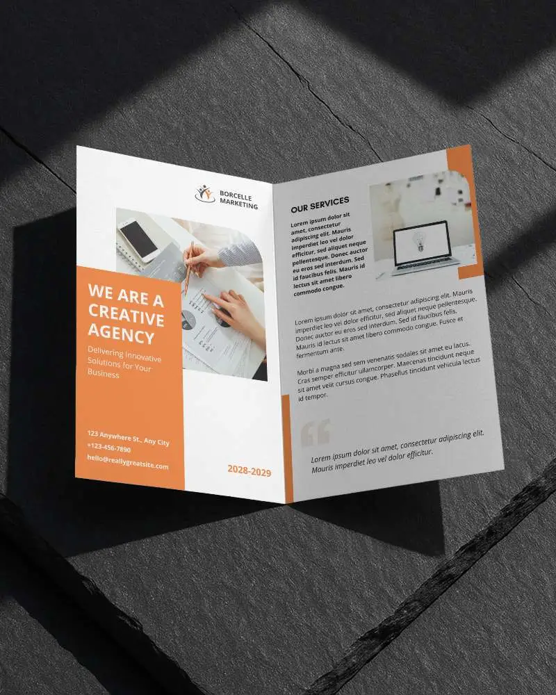 Shadow Textured Floor Brochure Mockup Open Top View With Crisp Folds And Even Lightin